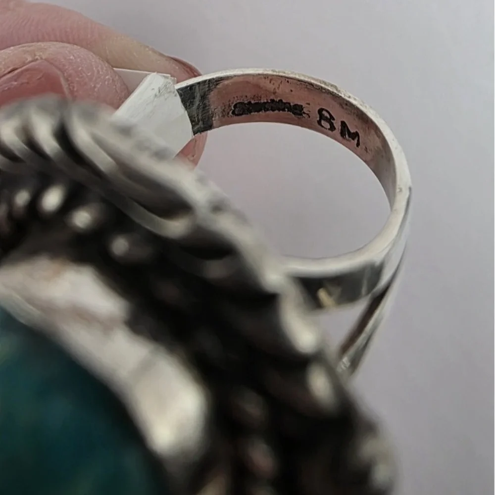 Sonoran Web Turquoise Ring Sterling Silver Size 7.25 Signed Sterling 8M 13 Grams